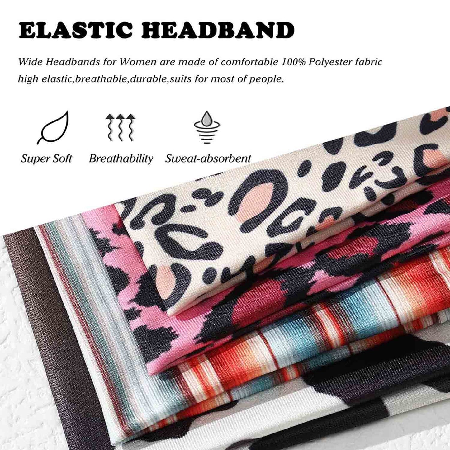 Olbye Boho Wide Turban Elastic Nonslip Headbands for Women Girls - Workout, Yoga, Running, Sweatband, African Bohemian Hair Wraps & Fashion Accessories (H- Leopard)