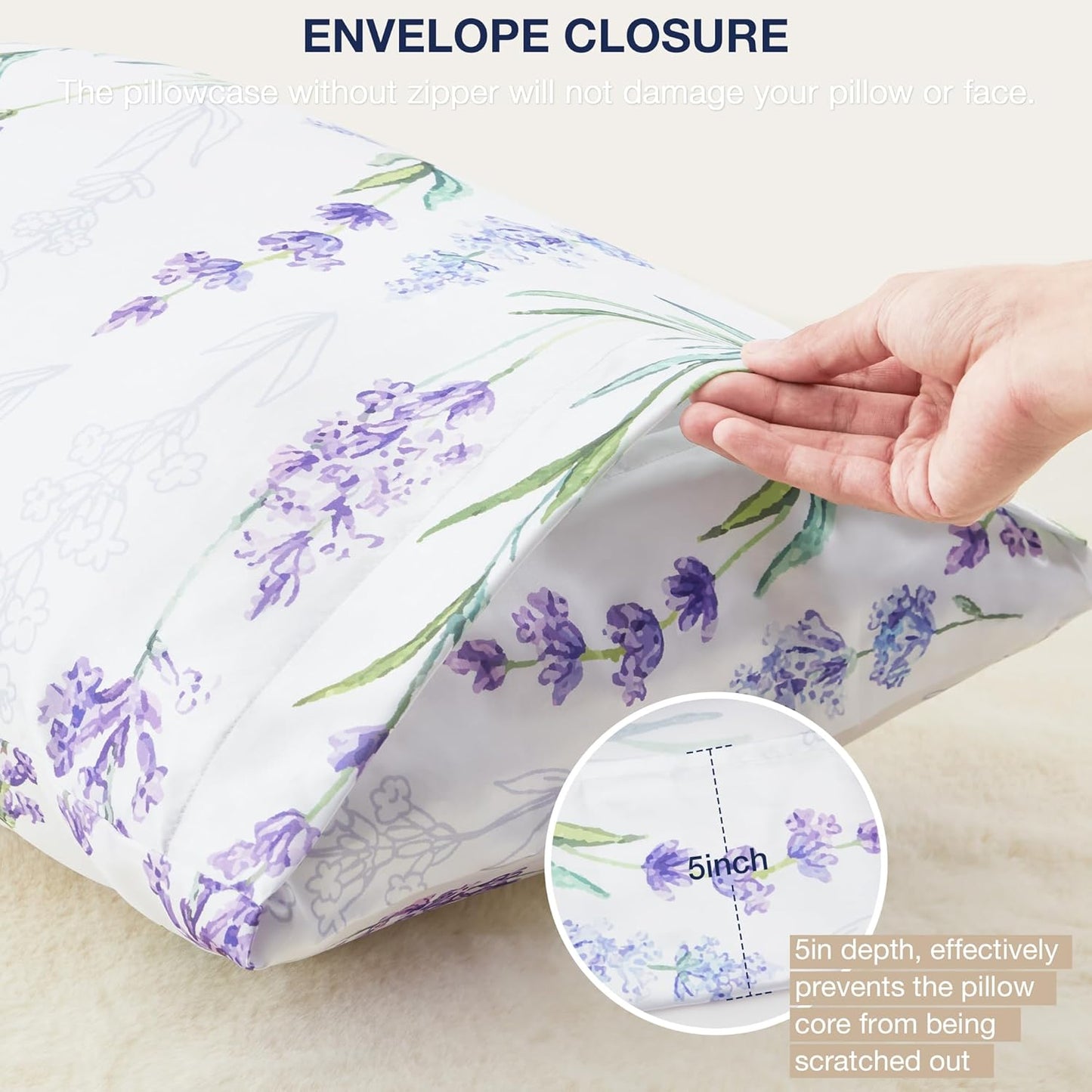EXQ Home Satin Pillowcase for Hair and Skin - Lavender Printed Silk Pillowcase 2 Pack 20x26 inches - Standard Size Satin Pillow Cases Set of 2 with Envelope Closure
