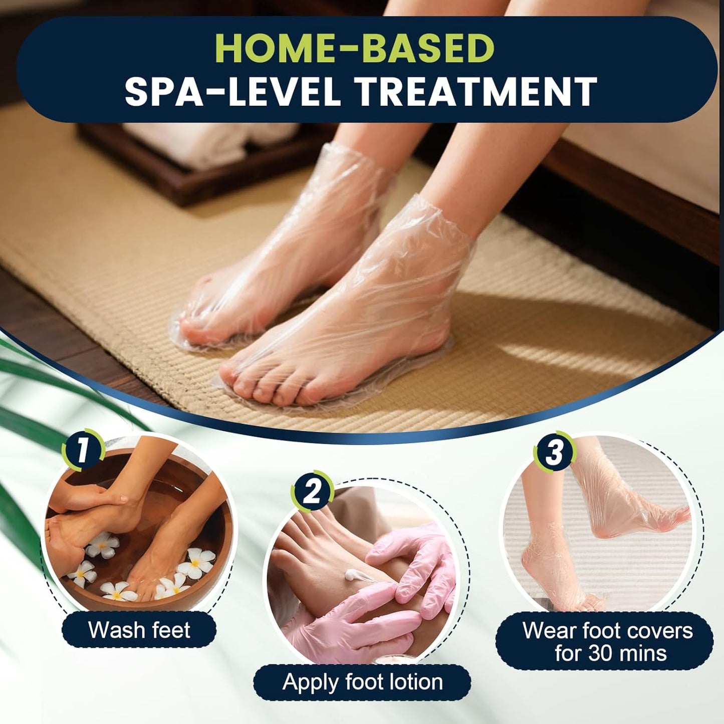 200PCS Plastic Foot Covers for Feet, Leak-Proof Plastic Foot Masks for Moisturizing Feet, Pedicure & Foot Care, 200 Stickers for Snug Closure Included (Fits up to USA 13)