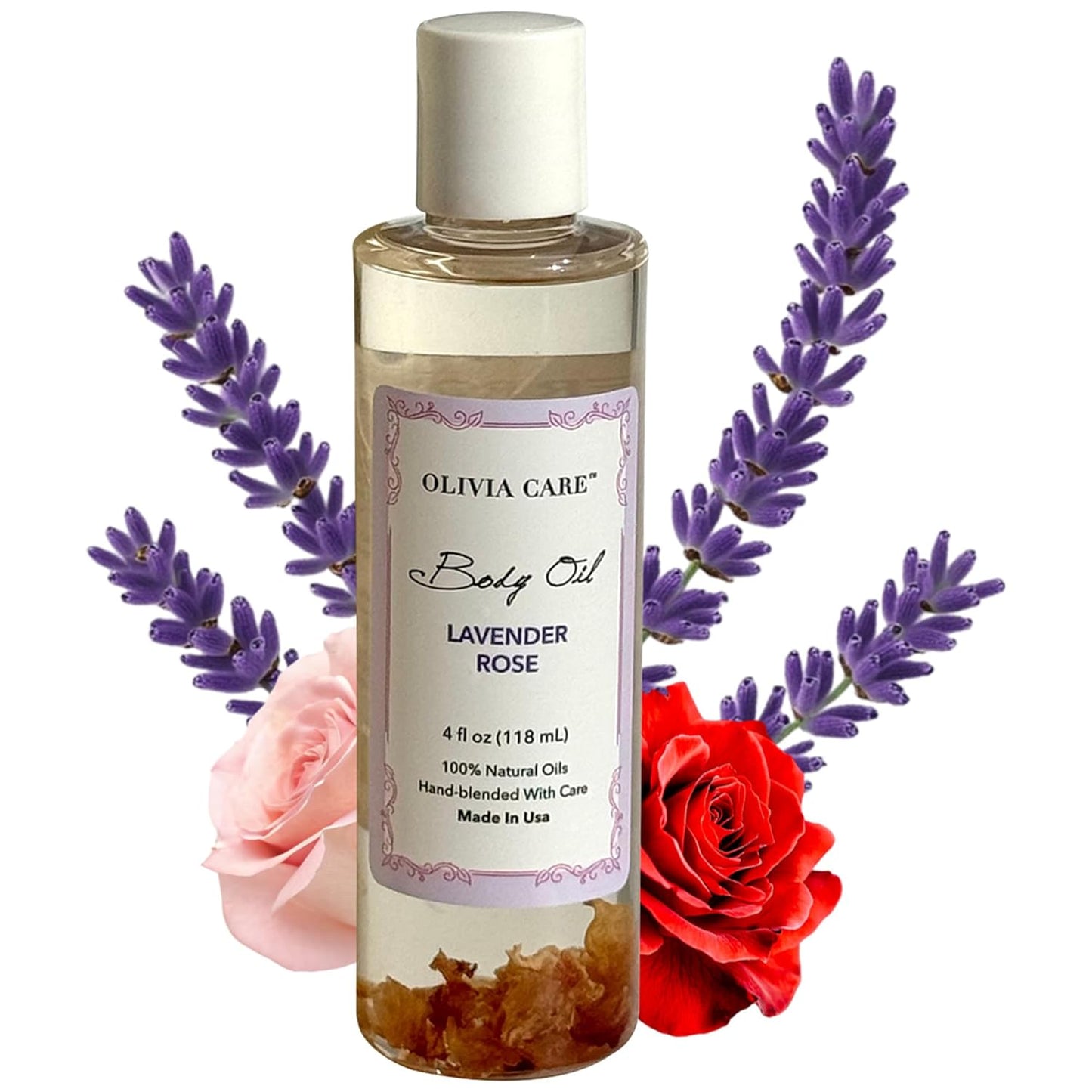 Olivia Care Body Oil Lavender Rose Vegan & Natural Perfume Oil For Women | Hydrating After Bath Oil- Infused with VITAMIN E, K & Omega Fatty Acids - Reduce Dry Skin, Anti-Aging (Lavender Rose)