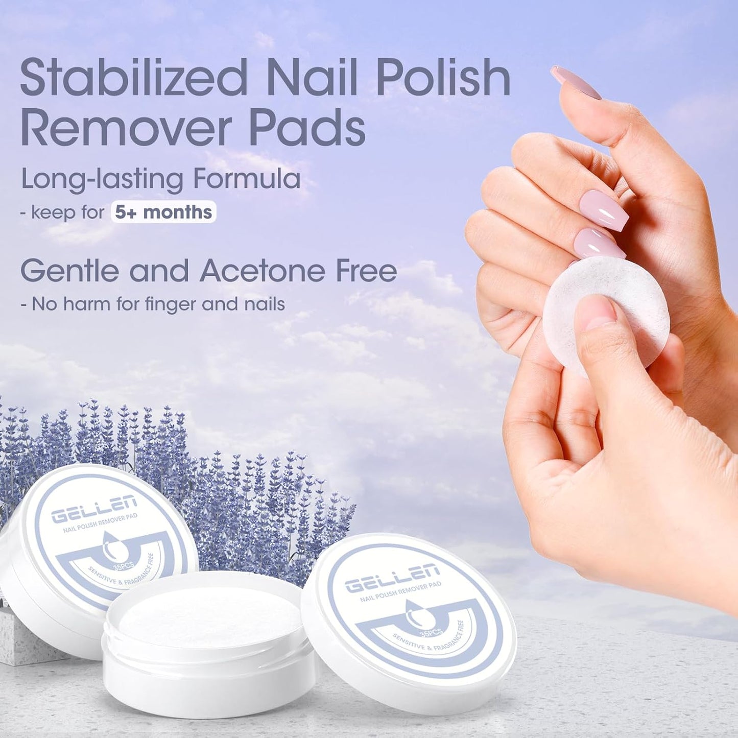 Gellen Non-Acetone Nail Polish Remover Pads, Fragrance-free Nail Polish Remover Wipes, Vitamin E & Jojoba Oil Formula, 140pcs Travel Size Nails Wets Bulk Set, No Leakage, Long-lasting For 5+ Months