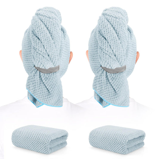 BEoffer 2 Pack Microfiber Hair Towel - 41 x 24 inches Super Soft, Absorbent, Fast Drying Without Frizz Hair Towel Wrap for Women Long, Thick, Curly Hair - Hair Turbans with Elastic Strap