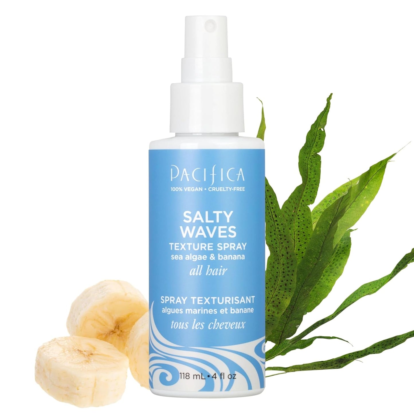 Pacifica Beauty, Salty Waves Texture Sea Salt Spray for Hair, Beachy Waves, Wavy Hair Products, Hydrating, Banana Scent, Curl Enhancing, Paraben Free, Sulfate Free, Vegan & Cruelty Free