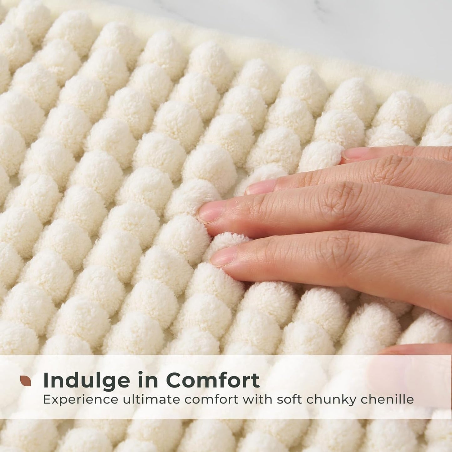 FRESHMINT Thick Chunky Chenille Bathroom Rugs 20"x32", Non Slip Bath Mat for Bathroom Floor, Soft Bathroom Decor Accessories, Cute Shower Mat Water Absorbent, Washable, Cream White