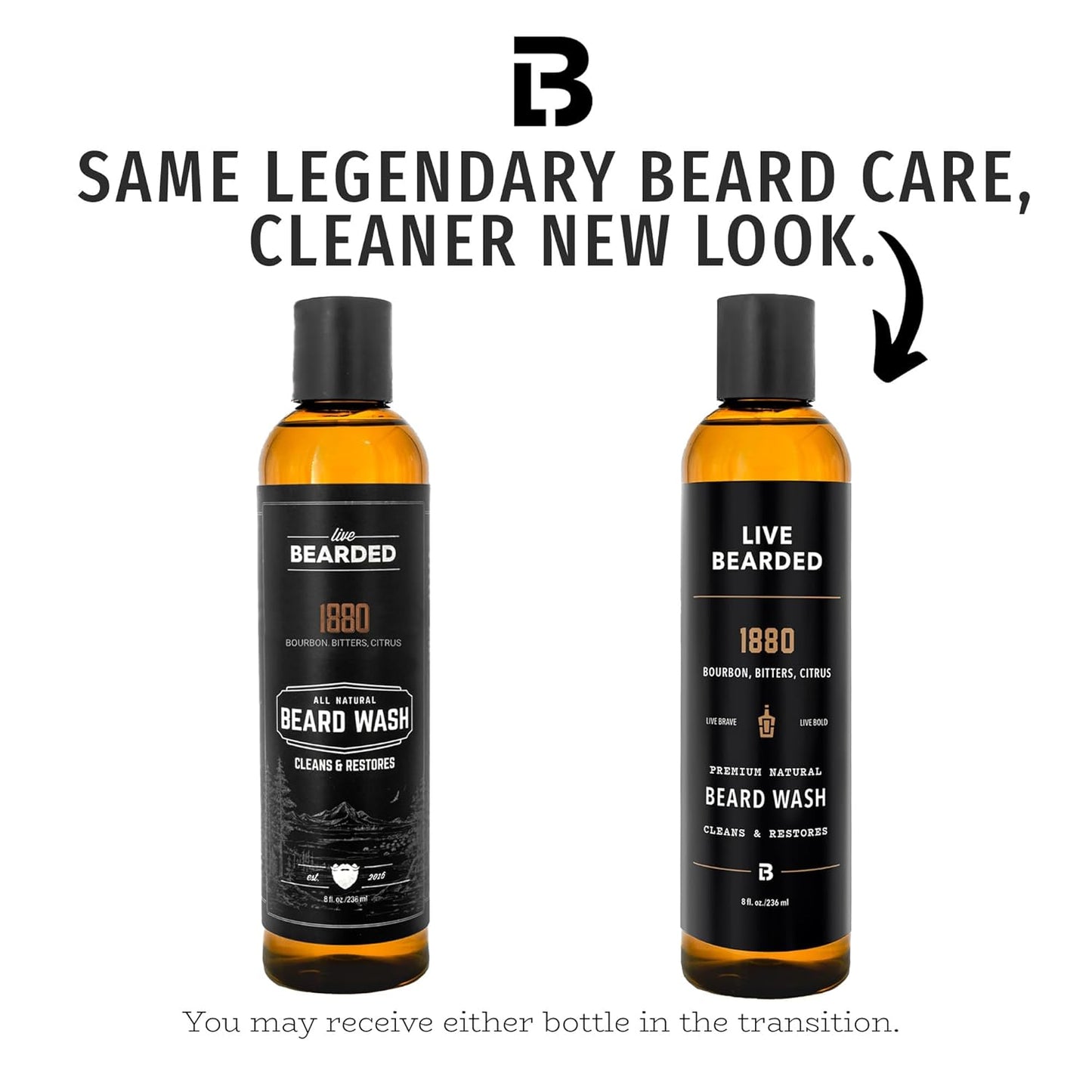 Live Bearded Beard Wash, 8 fl oz - Water-Based Face Cleanser with All-Natural Ingredients for a Gentle, Deep Clean - Made in the USA | 1880 Scent - Bourbon, Bitters, Citrus