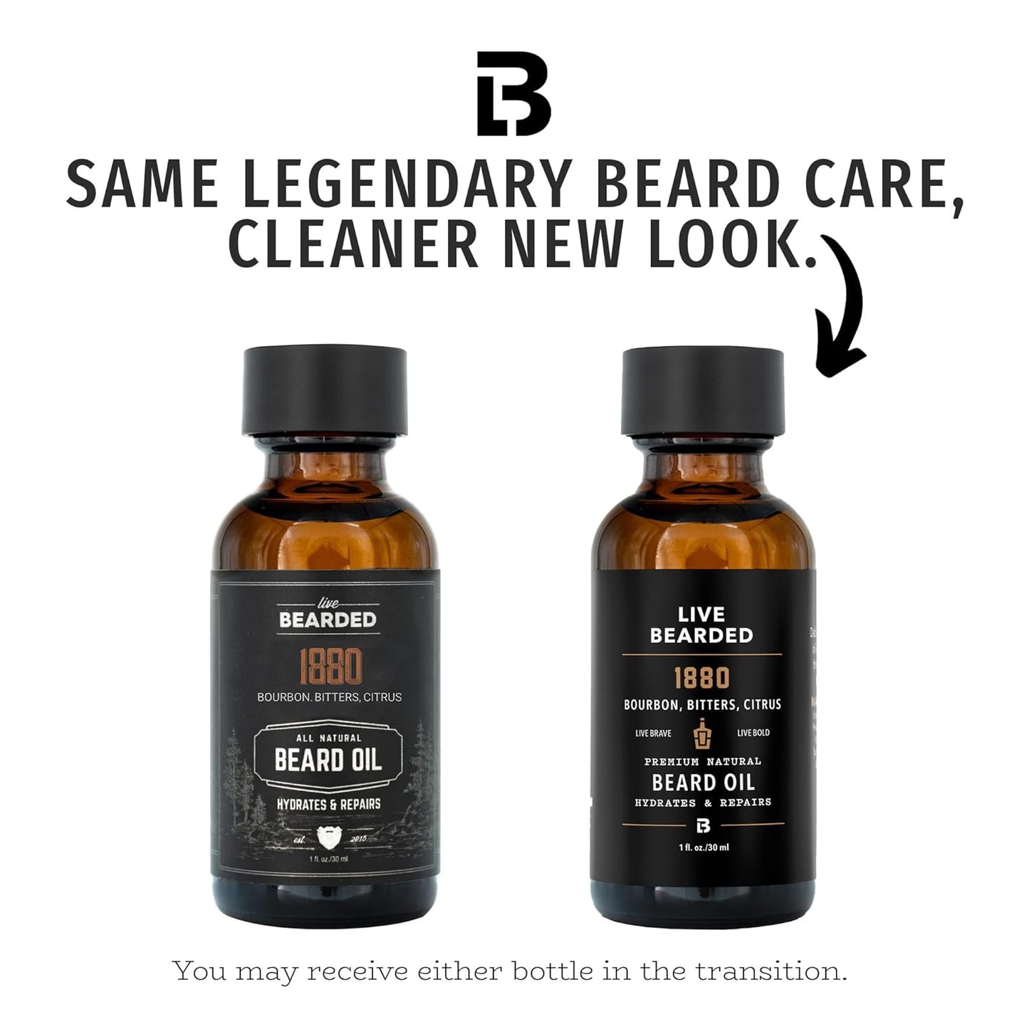 Live Bearded Beard Oil, 1 fl oz - Premium All-Natural Jojoba - Made in the USA - Hair and Skin Care for Men with Dry, Flaky Patches | 1880 Scent - Bourbon, Bitters, Citrus