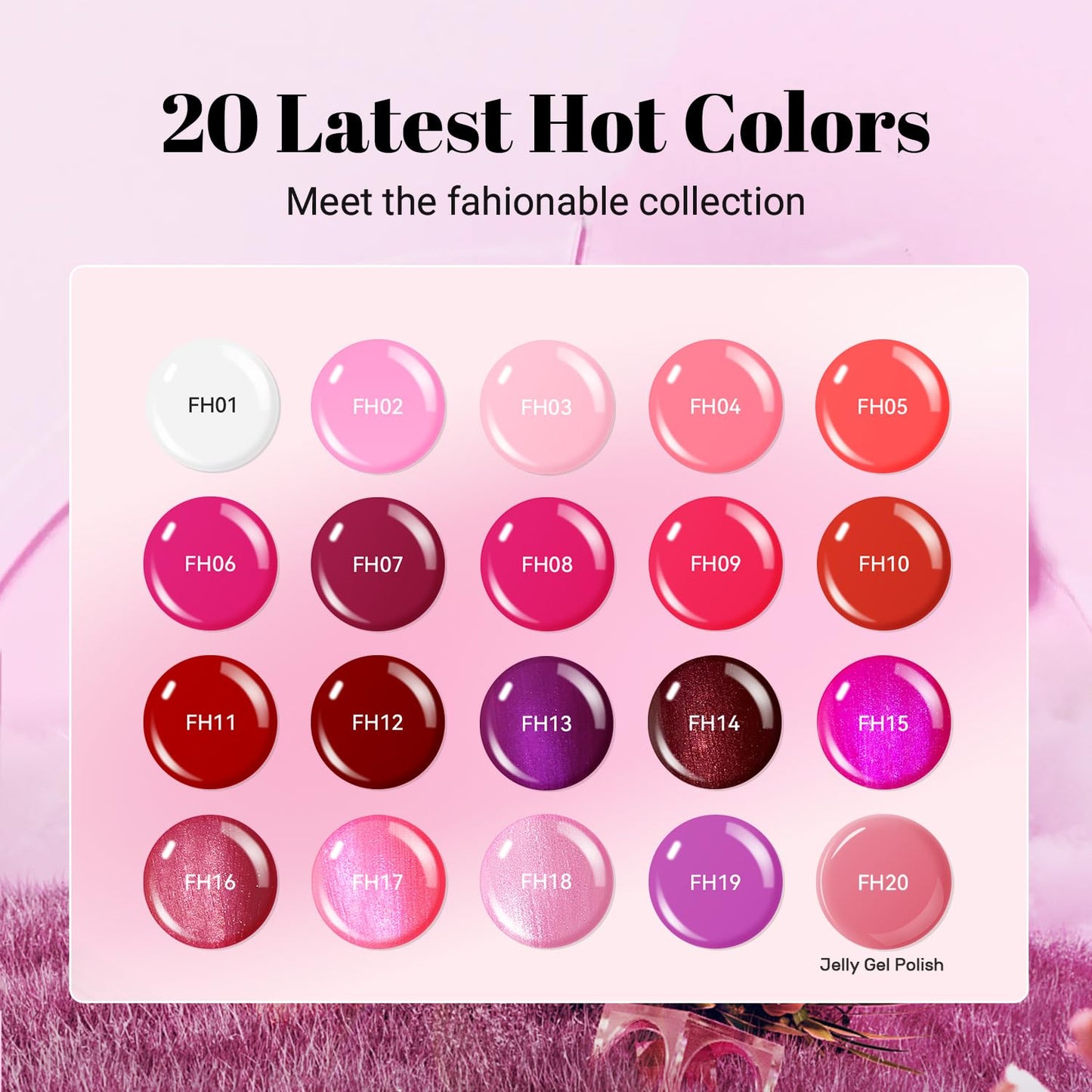 JODSONE 23 PCS Glitter Gel Polish with Soak off Base Coat Matte and Glossy Top Coat Glitter Red Pink Color High Shine and Fashion Gel Nail Polish Kit