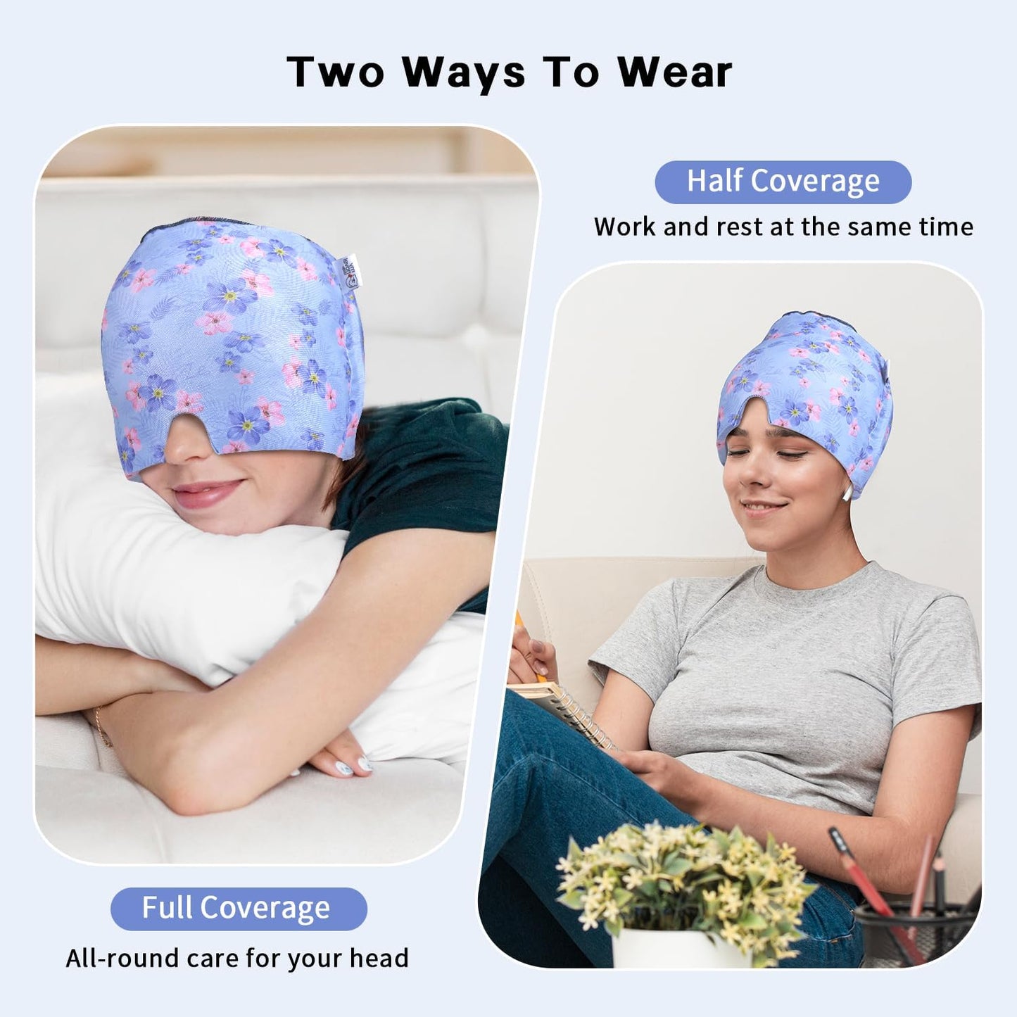 Migraine Relief Cap, Gel Cooling Eye Mask, Cooling Gel Relief 2 Pack Set, Headache Relief with Hot/Cold Gel, Instant Headache Relief, Reusable Gel Eye Mask Ice Pack for Stress Relief