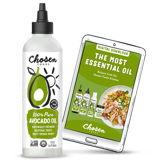 Chosen Foods 100% Pure Avocado Oil Squeeze Bottle - 27 Fl Oz - For Drizzling, Sautéing, Roasting, Searing, & Baking - High Smoke Point Cooking Oil - Kosher, Keto Friendly - With Recipe eBook
