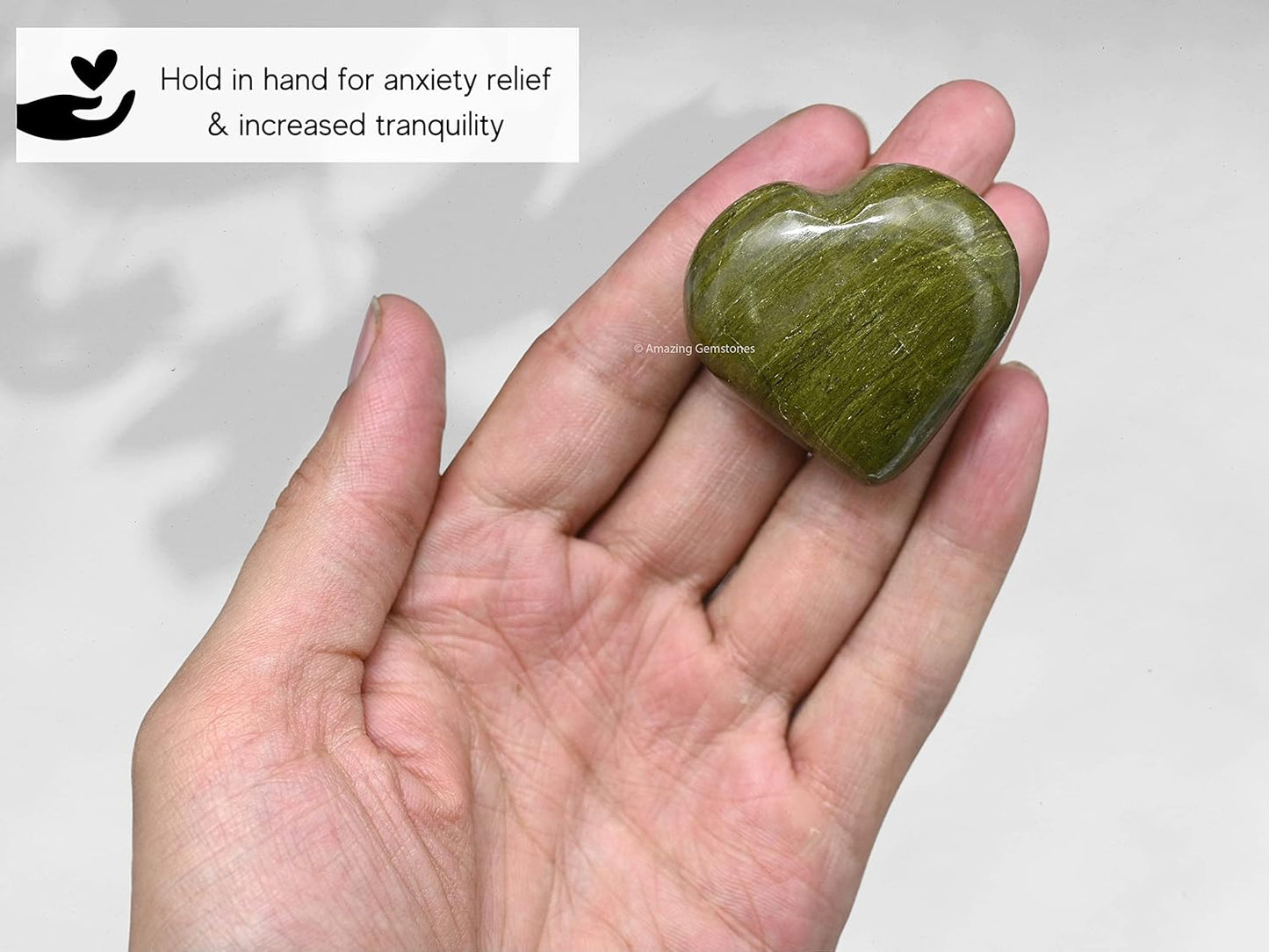 Vesuvianite Crystal Heart Palm Stone - Pocket Massage Worry Stone for Natural Body Chakra Balancing, Reiki Healing and Crystal Grid