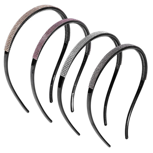 Rhinestone Glasses Headbands for Women Girls,4PCS Non Slip Headband for Eyewear,High Elastic Black Plastic Hair Hoop with Short Teeth,Fashion Bling Hair Accessories