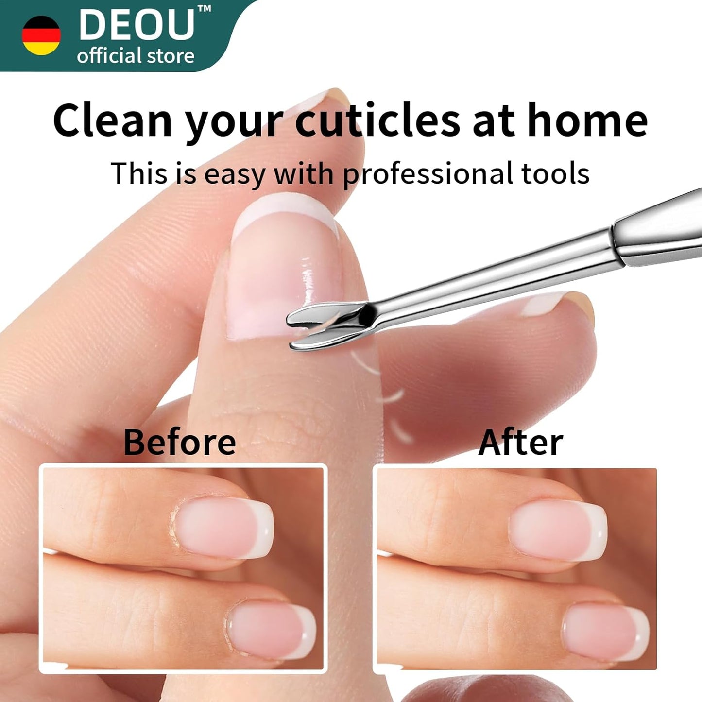DEOU Cuticle Pusher Dead Skin Remover Stainless Steel dead skin fork cuticle trimmer Professional nail art tools Peeler Scraper Clean nail edges cuticle