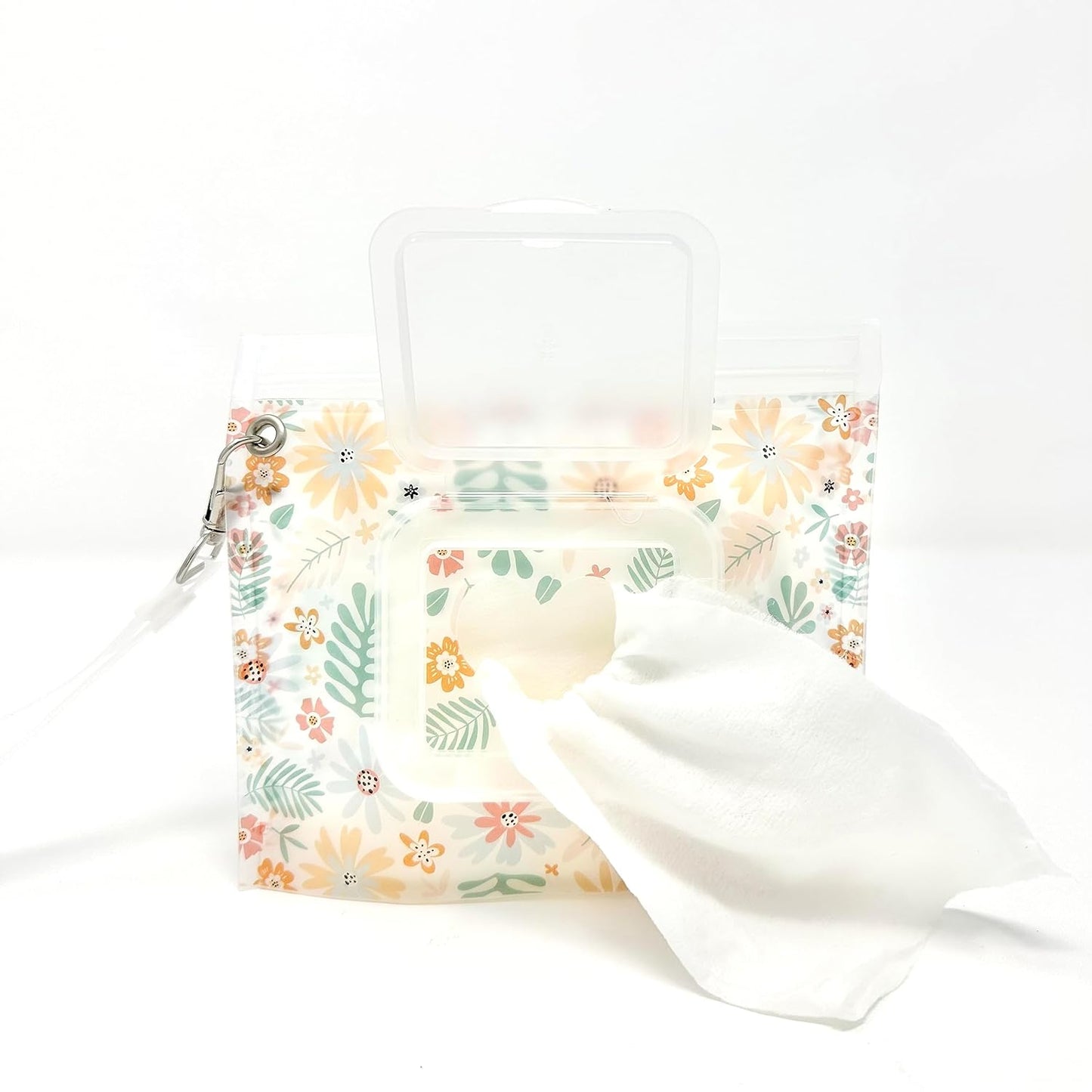 Portable & Refillable Wet Wipe Pouch - Reusable Baby Wipes Holder & Container, Mini Floral Love, 2pcs
