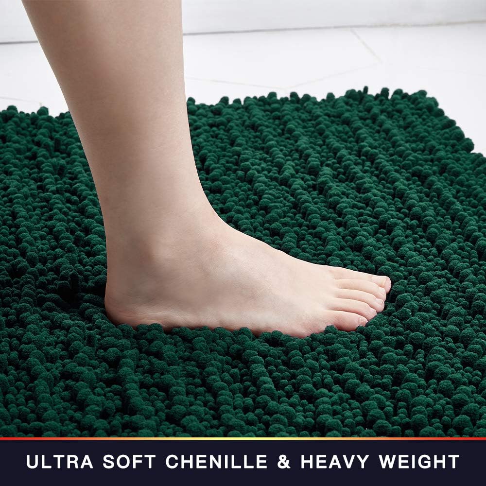 Walensee Large Bathroom Rug Non Slip Bath Mat (24x60 Inch Hunter Green) Water Absorbent Super Soft Shaggy Chenille Machine Washable Dry Extra Thick Perfect Absorbant Best Plush Carpet For Shower Floor