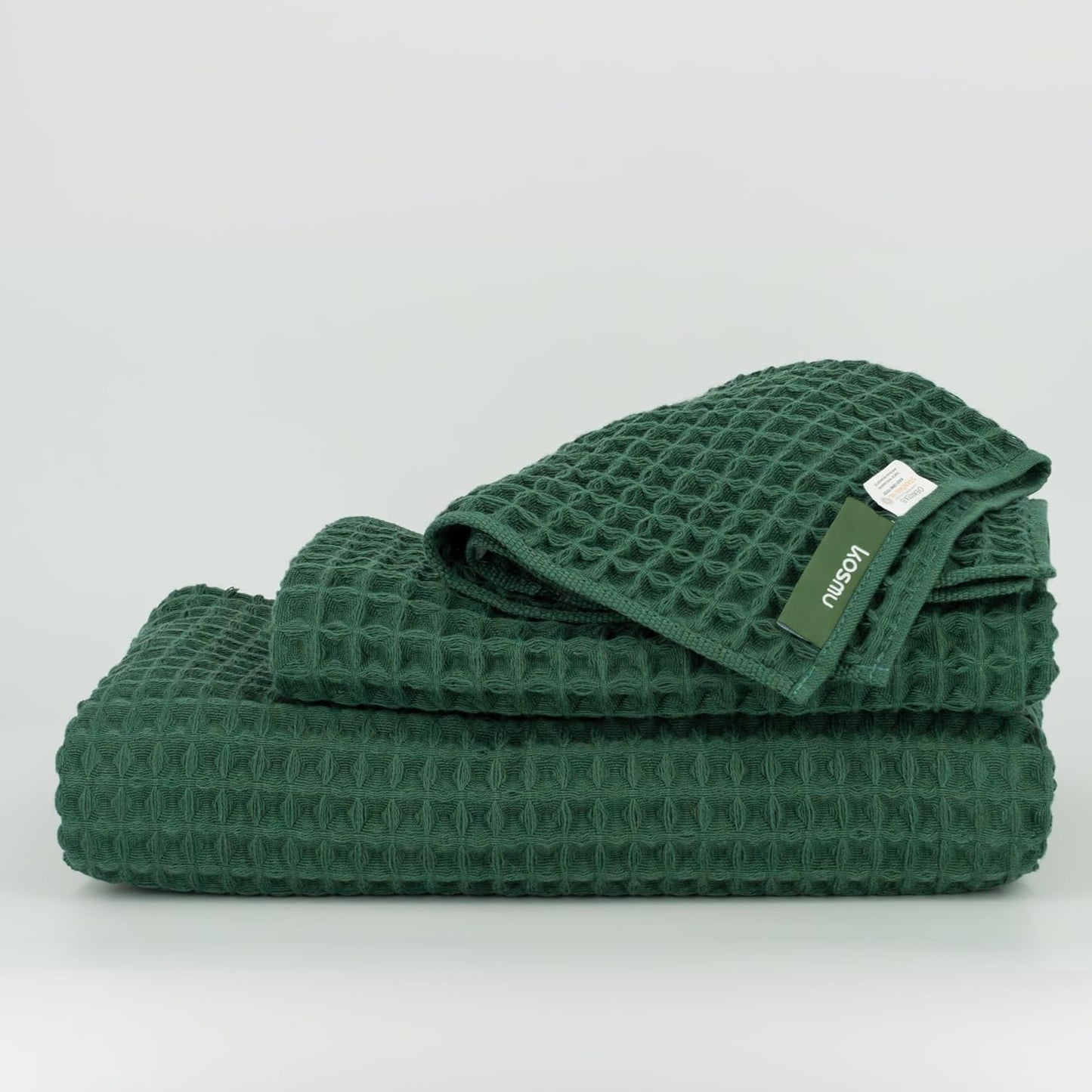 Luxury Japanese Cotton Waffle Bath Towel | Plush, Absorbent, and Quick Dry | Free Storage Bag Included (Forest Green, Bath Towel Set (3-Piece))