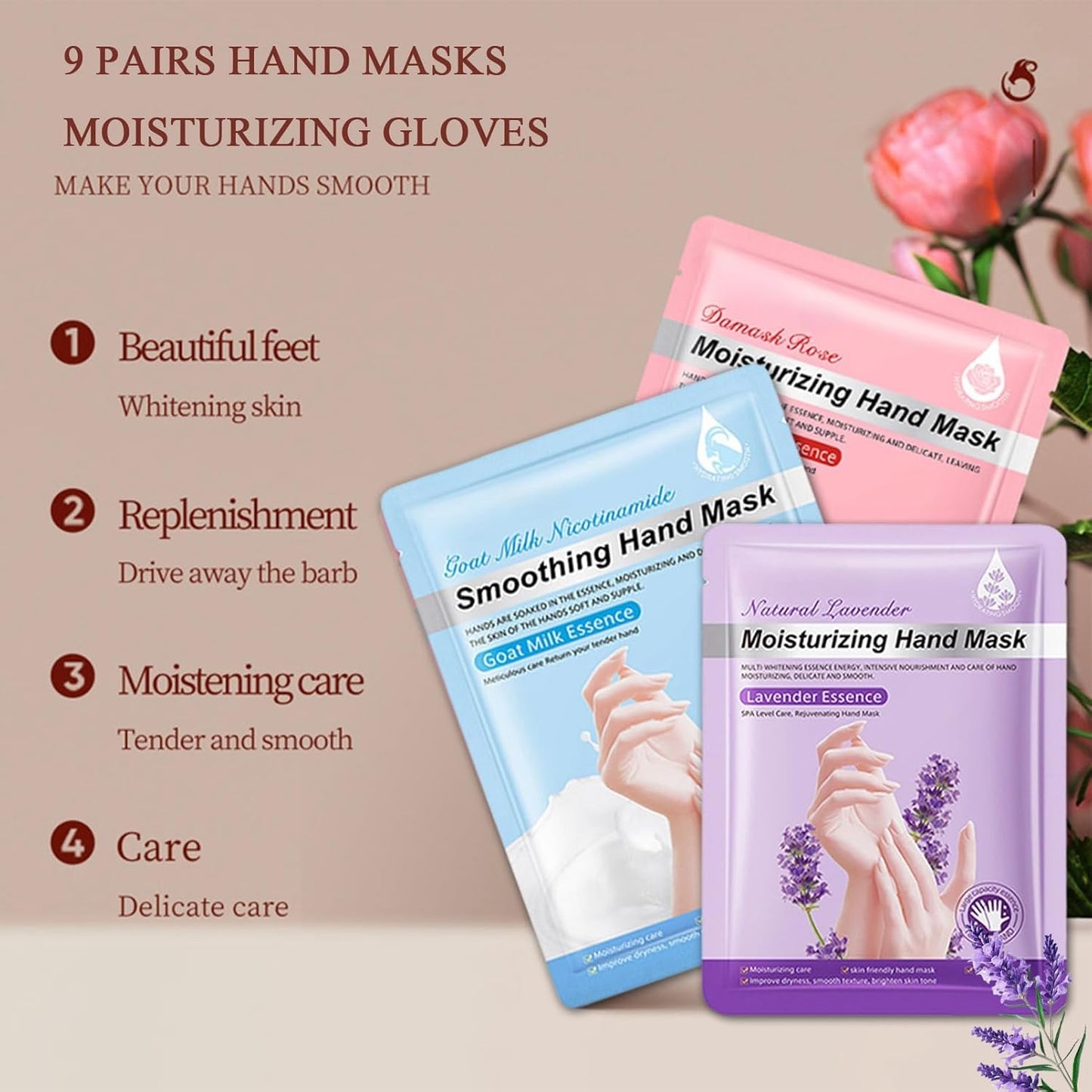 Moisturizing Hand Mask Gloves 9 Pairs, Hydrating Hand Masks for Dry Cracked Hands, Exfoliating Hand Peel Mask, Nourishing Hand Treatment Gloves for Women & Men