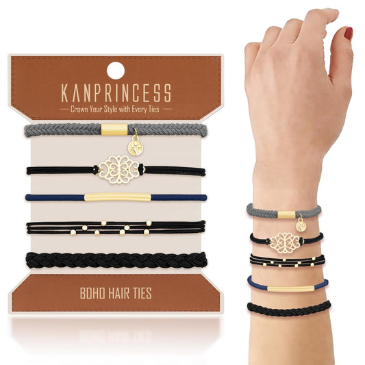 Hair Tie Bracelet, 5 Pcs Boho Hair Ties For Girls and Women, Elastic Hair Ties, Hair Bands For Ponytails, Ponytail Holder For Daily Life, Sport, Cooking, Working (Set 15)