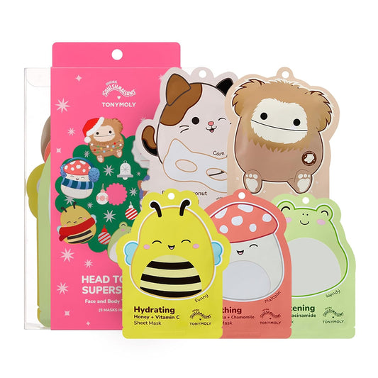 TONYMOLY x Squishmallows Head to Toe Mask Set – 5-Piece Holiday Face Mask & Body Care Gift Set | Hydrating, Brightening & Soothing Sheet Masks + Hand & Foot Masks | Limited Edition