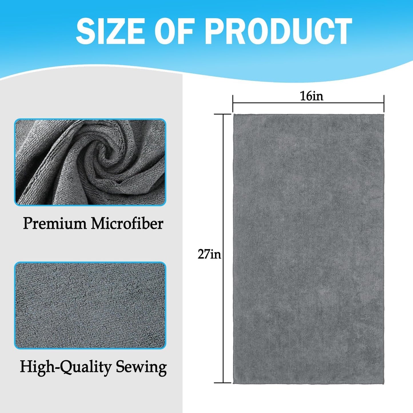 Grey Salon Towels, Super Soft and Absorbent Microfiber Hair Towel for Salon, Bath, Spa, Pool and Home, 27 inch X 16 inch (Grey - 6 Pack)