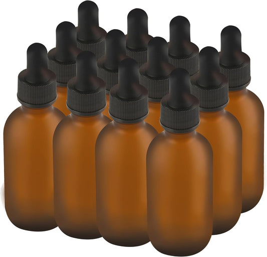 12 Pcs, 2oz Dropper Bottle, Amber Glass Eye Dropper Bottle, Tincture Bottles with Dropper, Pretty Finish, Leak-Proof Design, Stronger Suction for All Kinds of Mixed Liquids