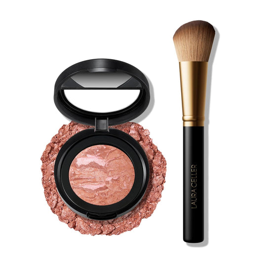 LAURA GELLER NEW YORK Baked Blush-n-Brighten Marbleized Blush - Apricot Berry & Angled Brush 2pc Set