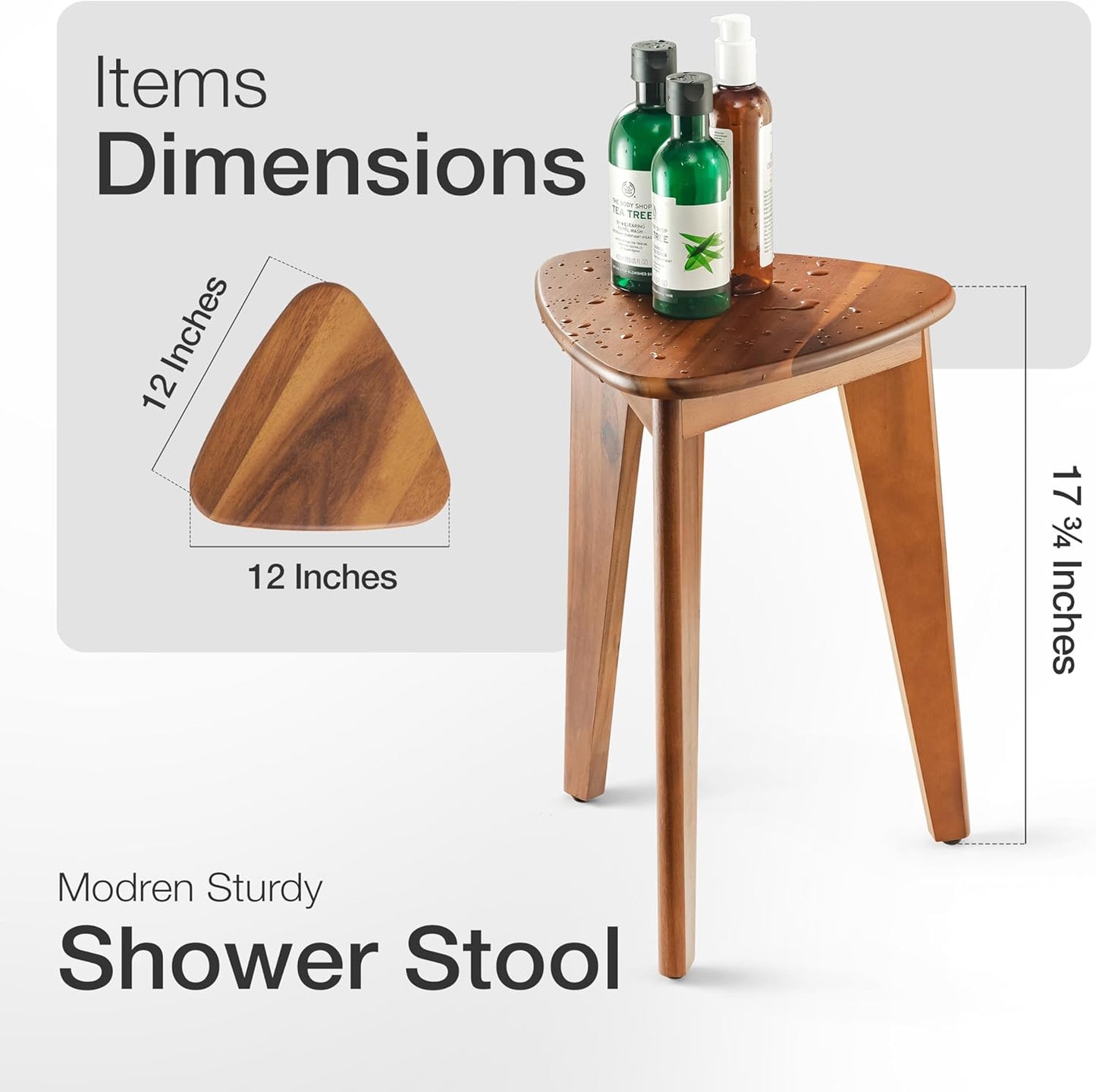 HOLANA 18" Corner Shower Foot Rest - Wooden Showers Stool Seat for Shaving Legs - Small Corner Shower Benches for Inside Shower - Waterproof Bath Step Stools Bench for Bathroom (Height - 18in, Acacia)