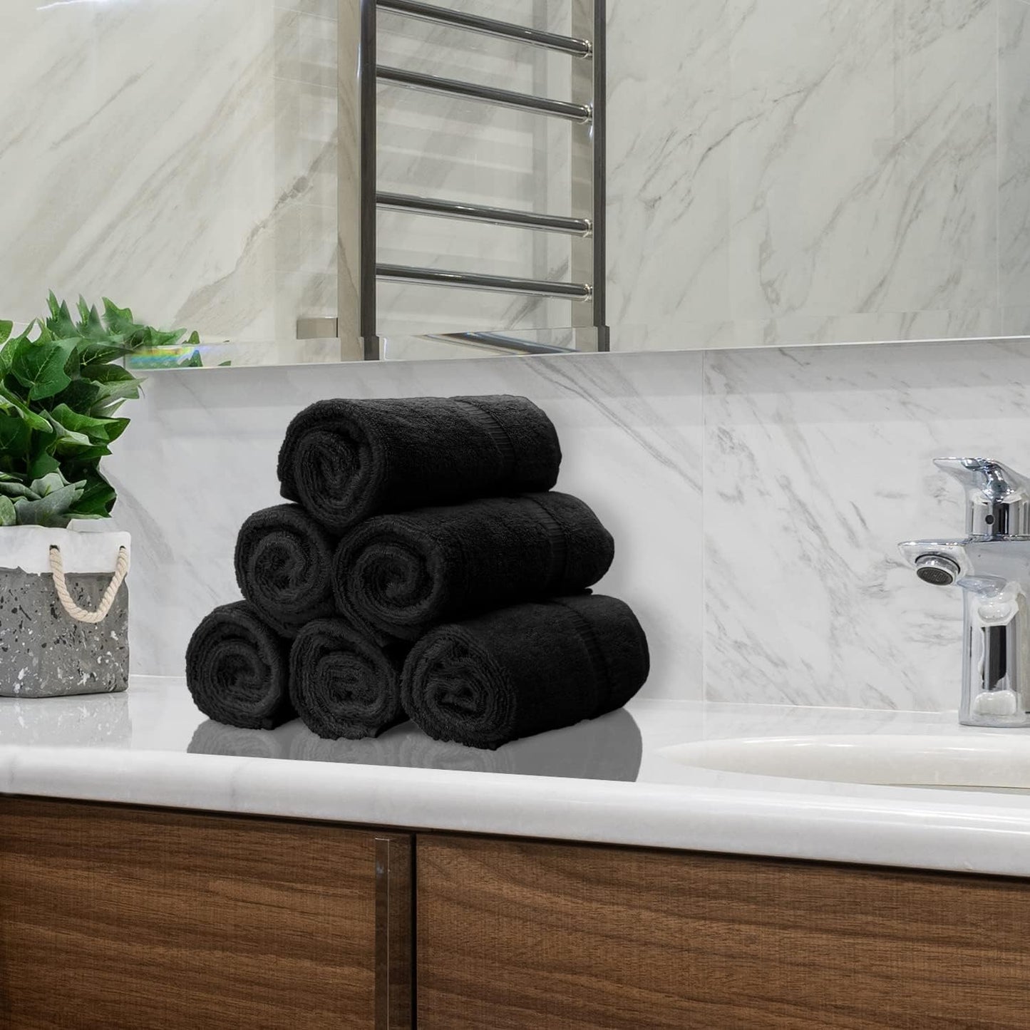 Monogrammed Hand Towel, Personalized Initial Gift, Extra Absorbent 100% Turkish Cotton - Soft Terry Finish - Set of 2 - White Block Initial M - Embroidered on Black Towels