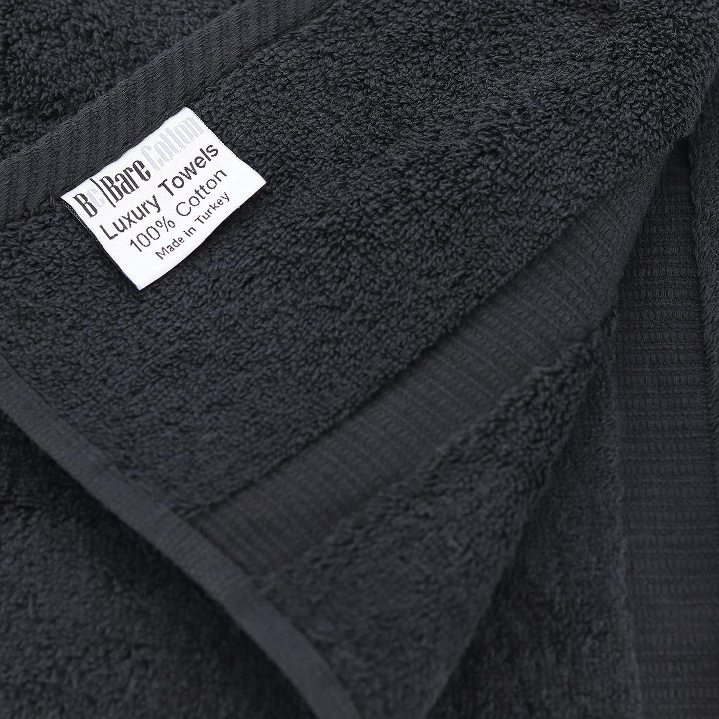 Monogrammed Hand Towel, Personalized Initial Gift, Extra Absorbent 100% Turkish Cotton - Soft Terry Finish - Set of 2 - White Block Initial T - Embroidered on Black Towels