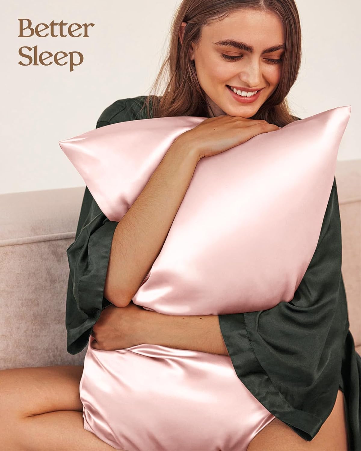 Silk Pillowcase 2 Pack - Pillow Cases Queen Set of 2 Size 20" x 30" for Hair and Skin Smooth Soft Breathable with Hidden Zipper Cooling Pillow Covers for Sleeping Women, Coral