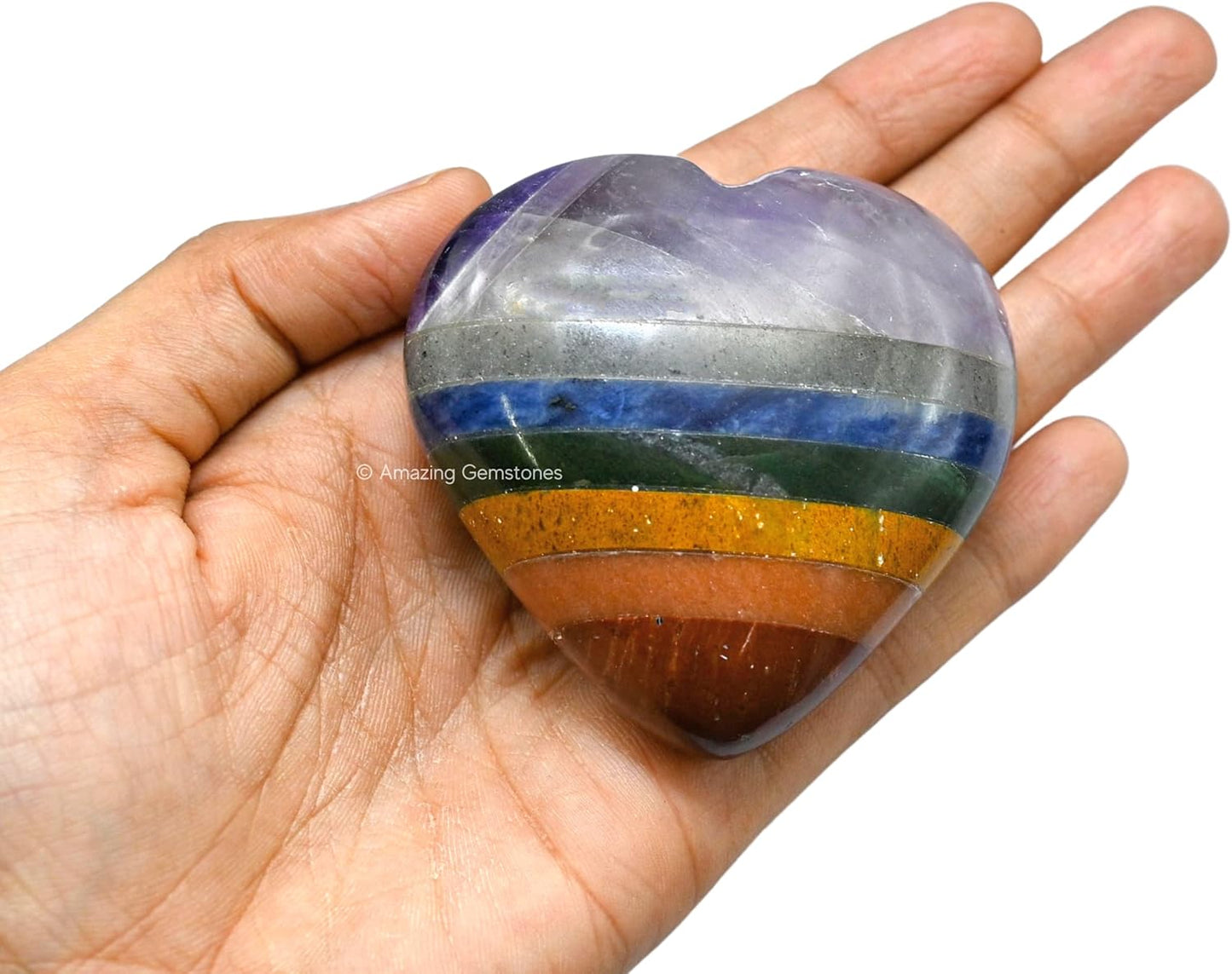 Amazing Gemstone Chakra Crystal Heart Palm Stone - Pocket Massage Worry Stone for Natural Body Chakra Balancing, Reiki Healing and Crystal Grid