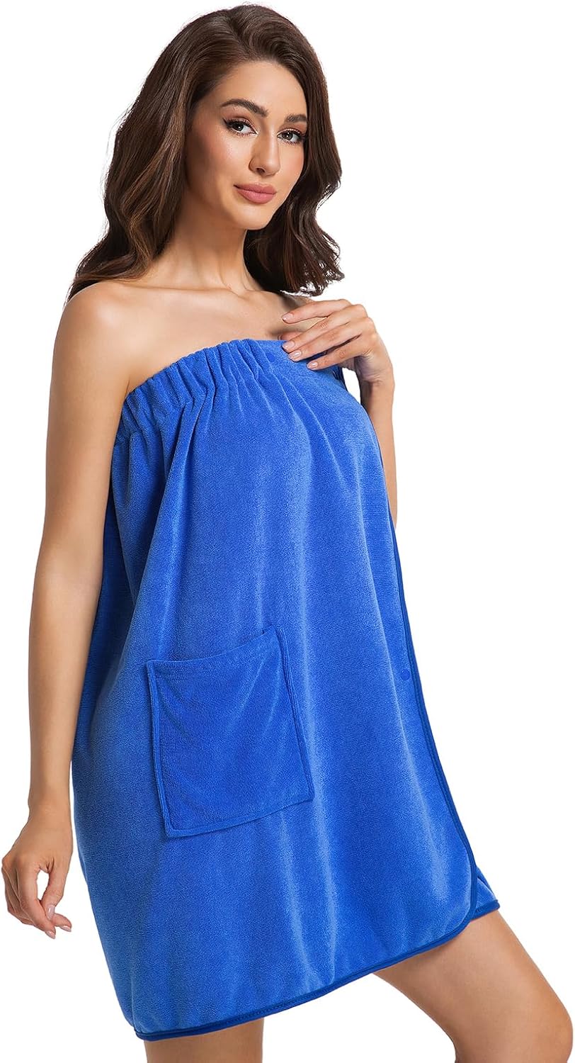 Womens Towel Wrap Bath Robe Lightweight Spa Body Wrap Shower Adjustable Snap Closure