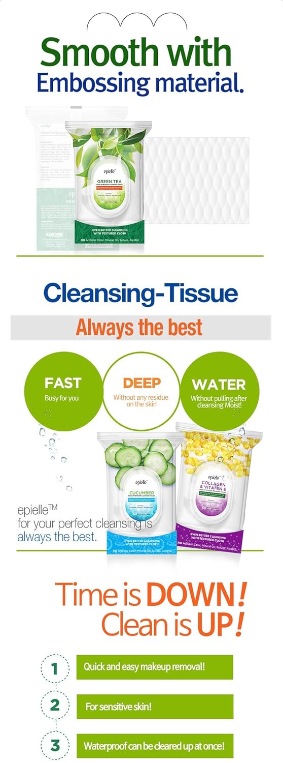 Epielle Aloe Vera Makeup Remover Wipes, Gentle Daily Facial Cleanser Towelettes, Remove Dirt, Oil & Waterproof Mascara, Hypoallergenic & Alcohol-Free, 60 Count (Pack of 2)