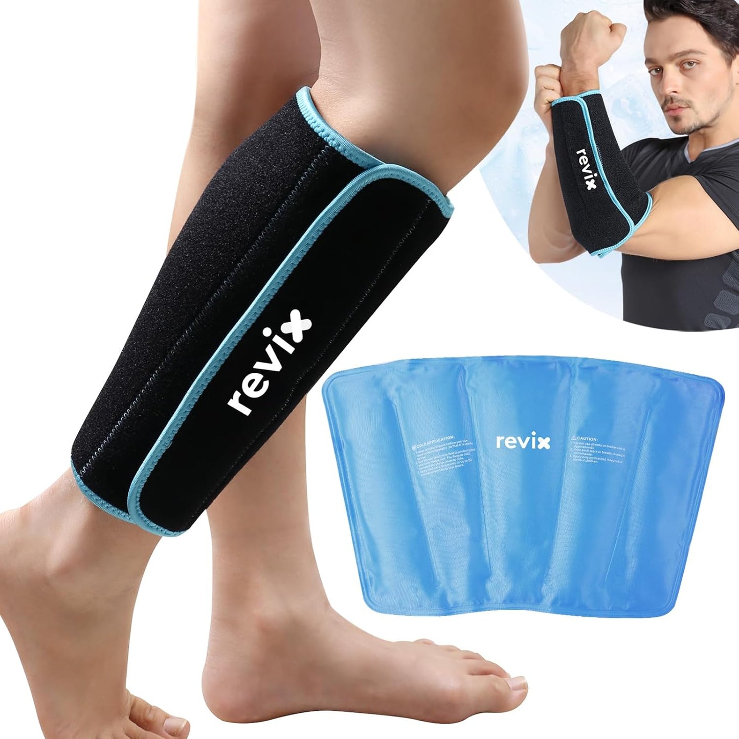 REVIX Shin Ice Pack Reusable Leg Ice Pack Wrap Cold Therapy Compression Sleeve for Calf, Elbow, Arm and Knee Discomfort Recovery and Support, 360° Full Coverage