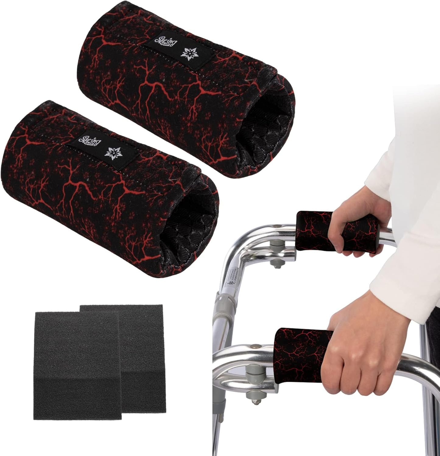 Spring Seaon Universal Walker Handle Padded -Hand Grip (2 Pack) Covers Non-Slip Cushion Padding for Folding Rolling Walker,Rollator Handle-Crutch Handle Pad Grips- Mobility Aid