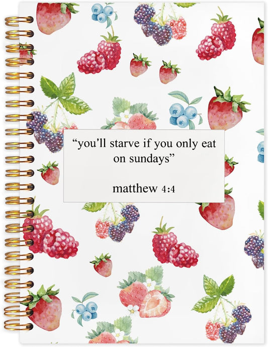 Motivational Fruit Christian Spiral Journal Notebook 5.5x8.3in, You'll Starve If You Only Eat on Sundays Inspirational Bible Prayer Journal, Christian Notebooks for Note Taking