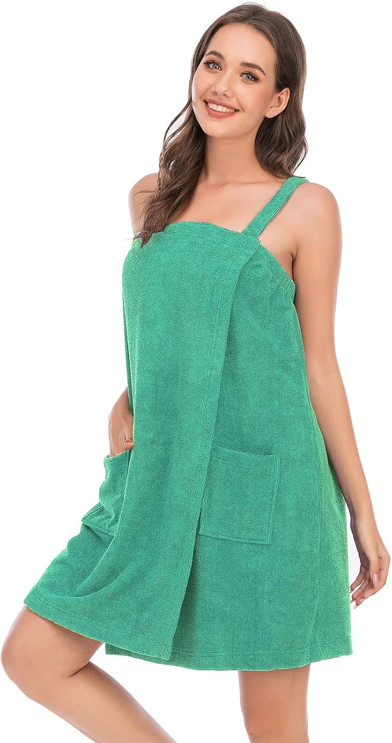 Veseacky Women Bath Wrap Towel for Womens Shower with Pocket Adjustable Spa Robe & Facial Headband
