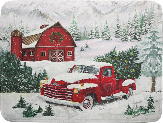 Winter Red Truck Dish Drying Mat Christmas Tree Dishes Pad 18x24 Inch Dish Drainer Rack Mats Absorbent Fast Dry Kitchen Holiday Accessories