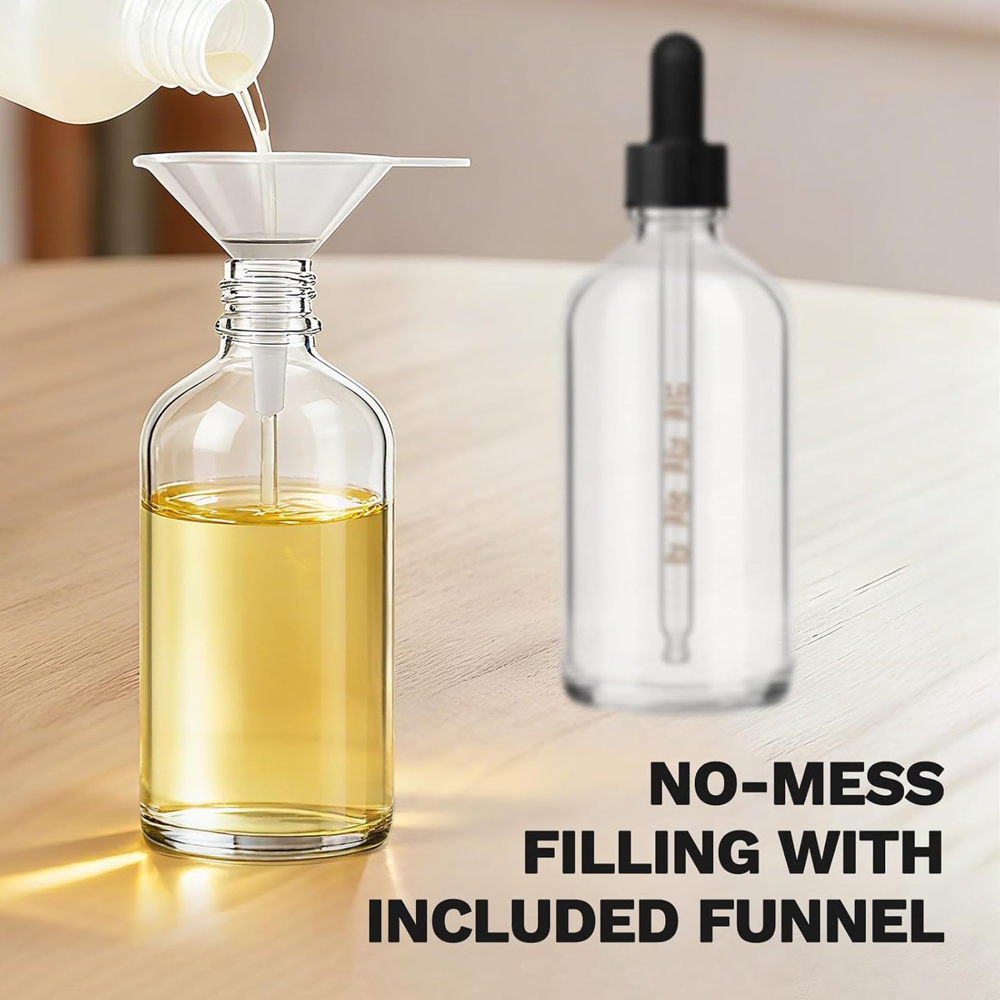 Bumobum 100ml Dropper Bottle, Clear Glass Dropper Bottle with Measured Dropper, 3.4oz Empty Eye Tincture Bottles with Funnel, Pipette & Labels for Essential Hair Oils Serums, 4 Pack