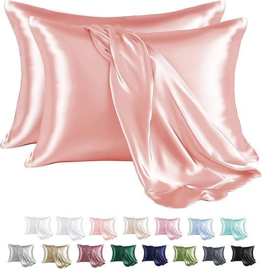 MR&HM Satin Pillowcase for Hair and Skin, Silk Satin Pillowcase 2 Pack, Standard Size Pillow Cases Set of 2, Silky Pillow Cover with Envelope Closure (20x26, Blush)