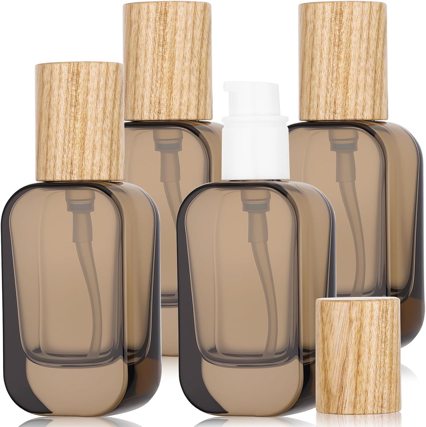 Segbeauty 1oz Refillable Glass Pump Bottles for Toiletries, 4pcs Travel Size Empty Bottles with Pumps for Skincare Foundation, 30ml Leak Proof Travel Containers for Oils, Black Pump Bottle Dispenser