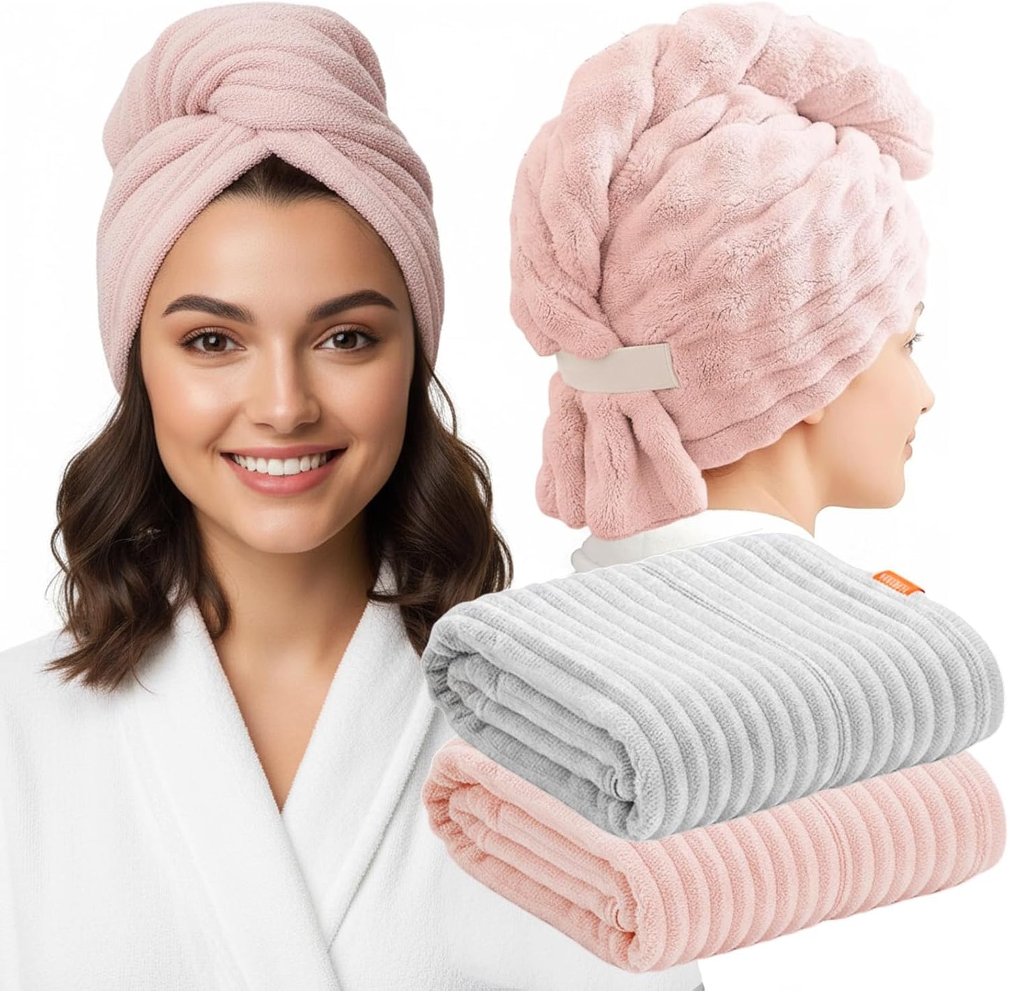 2-Pack Women's Microfiber Hair Towel Wrap: 50% Faster Drying, Ultra - Absorbent & Anti - Frizz for Long and Curly Hair! 40x11 Inches Oversized, Lightweight for Travel, Gym, Spa & Home Use