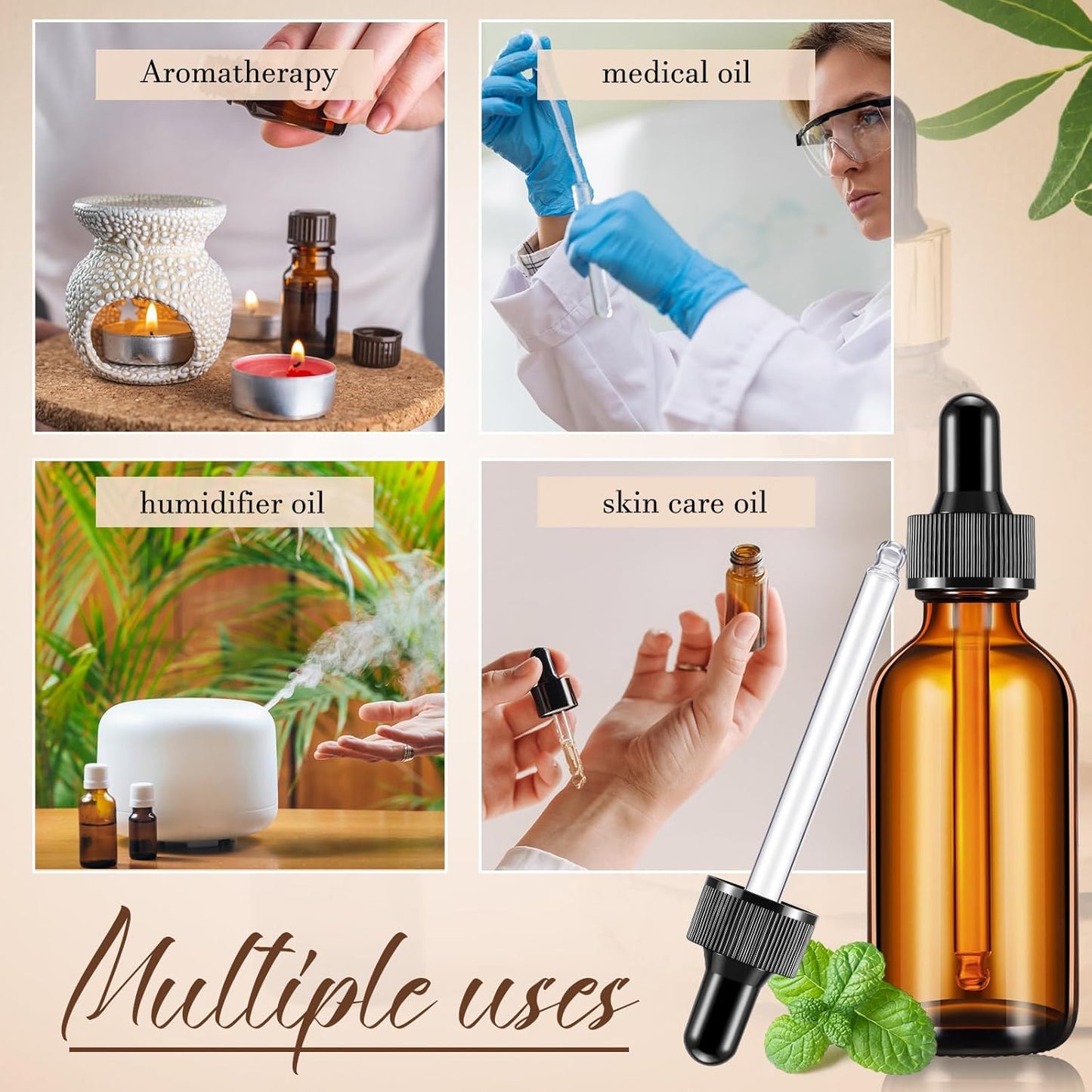 Lallisa 48 Pcs Glass Dropper Bottles with Eye Dropper Dispensers Lab Dropping Bottles with 4 Pcs Long Pipettes 4 Funnel and 80 Label for Travel Cuticle Massage Essential Oils Perfume (Amber,2 oz)