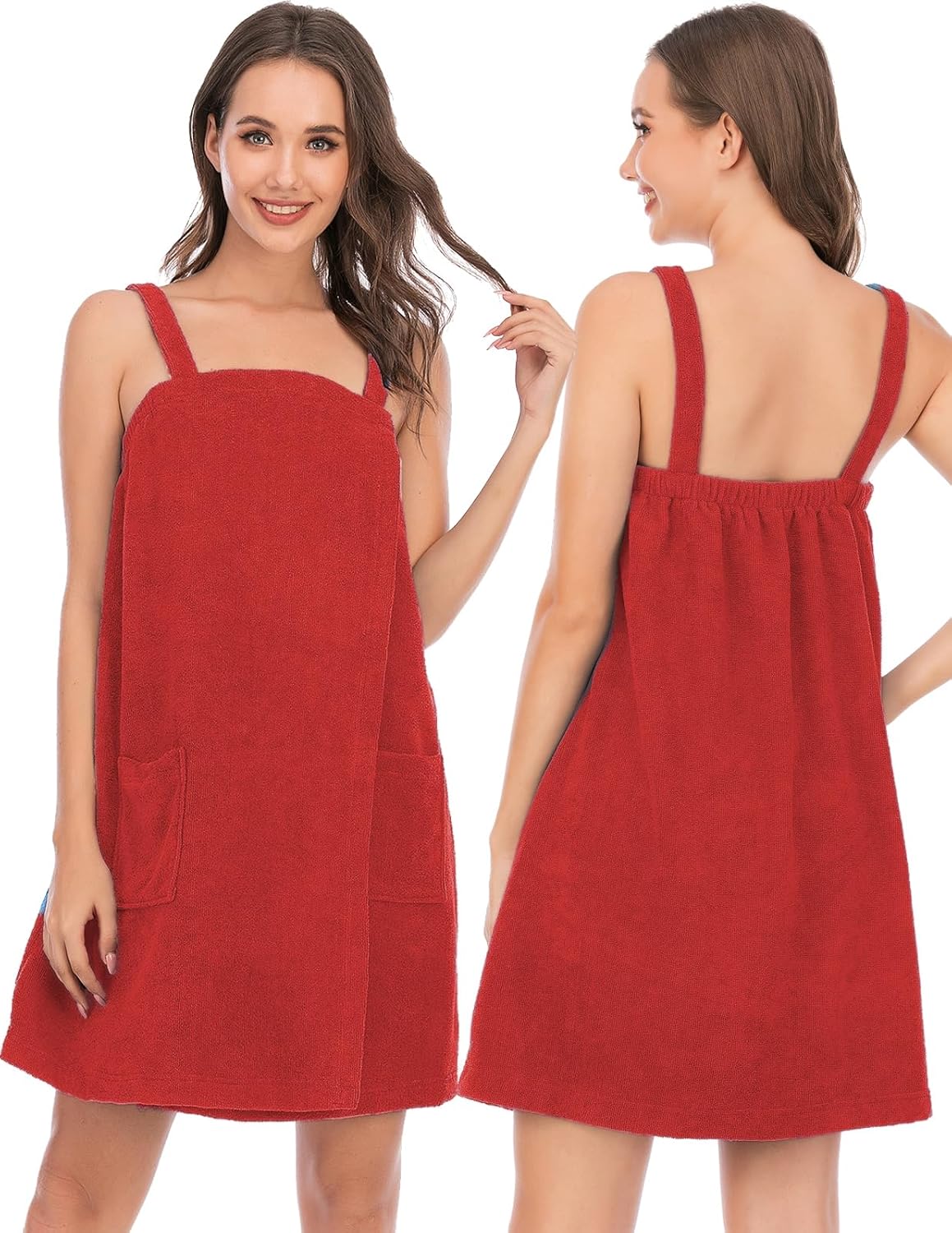 Veseacky Women Bath Wrap Towel for Womens Shower with Pocket Adjustable Spa Robe & Facial Headband