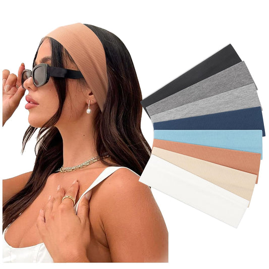 DRESHOW 8 Pack Sports Headbands for Women Non-Slip Stretchy Fashion HairBand Curly Hair Headband Soft Hair Accessories for Daily Wear Workout Yoga Running