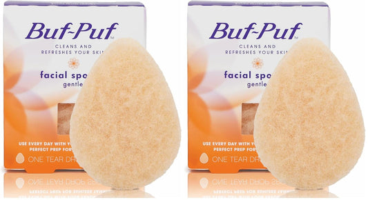 Buf-Puf Gentle Facial Sponge, Dermatologist Developed, Removes Deep Down Dirt & Makeup That Causes Breakouts and Blackheads, Reusable, Exfoliating, 1 Count (Pack of 2)