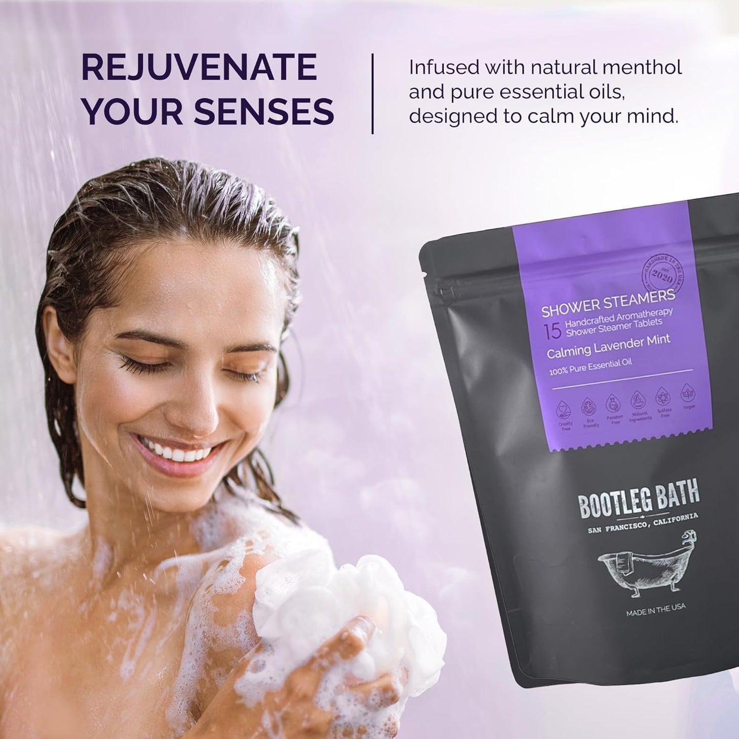 Shower Steamers Aromatherapy Lavender 8 Pack, 100% Pure Essential Oil, All Natural, for Men and Women, Made in USA