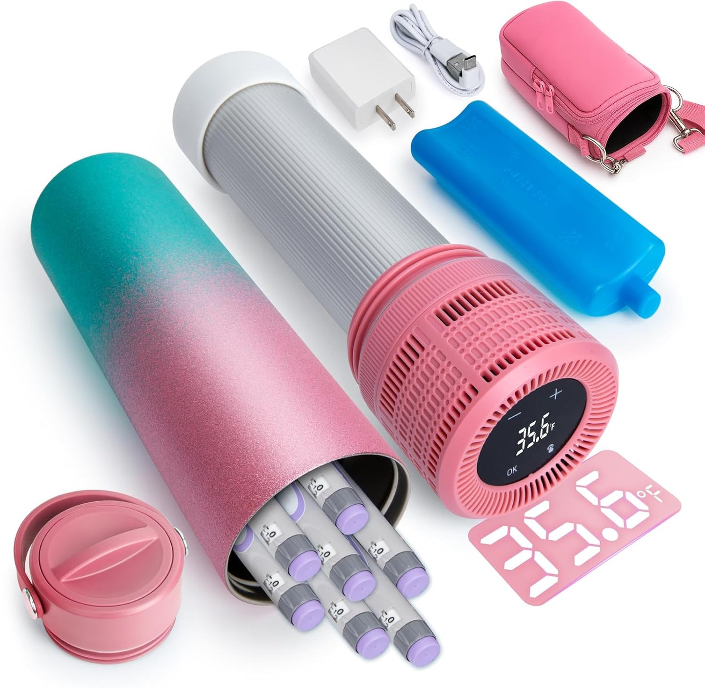 YOUSHARES Electric Insulin Cooler Travel Case, 35-68°F Custom & Display Temperature Medical Cooler with Biogel & USB Charger, TSA Approved Diabetic Medication Refrigerator, Portable for 1–7 EpiPens