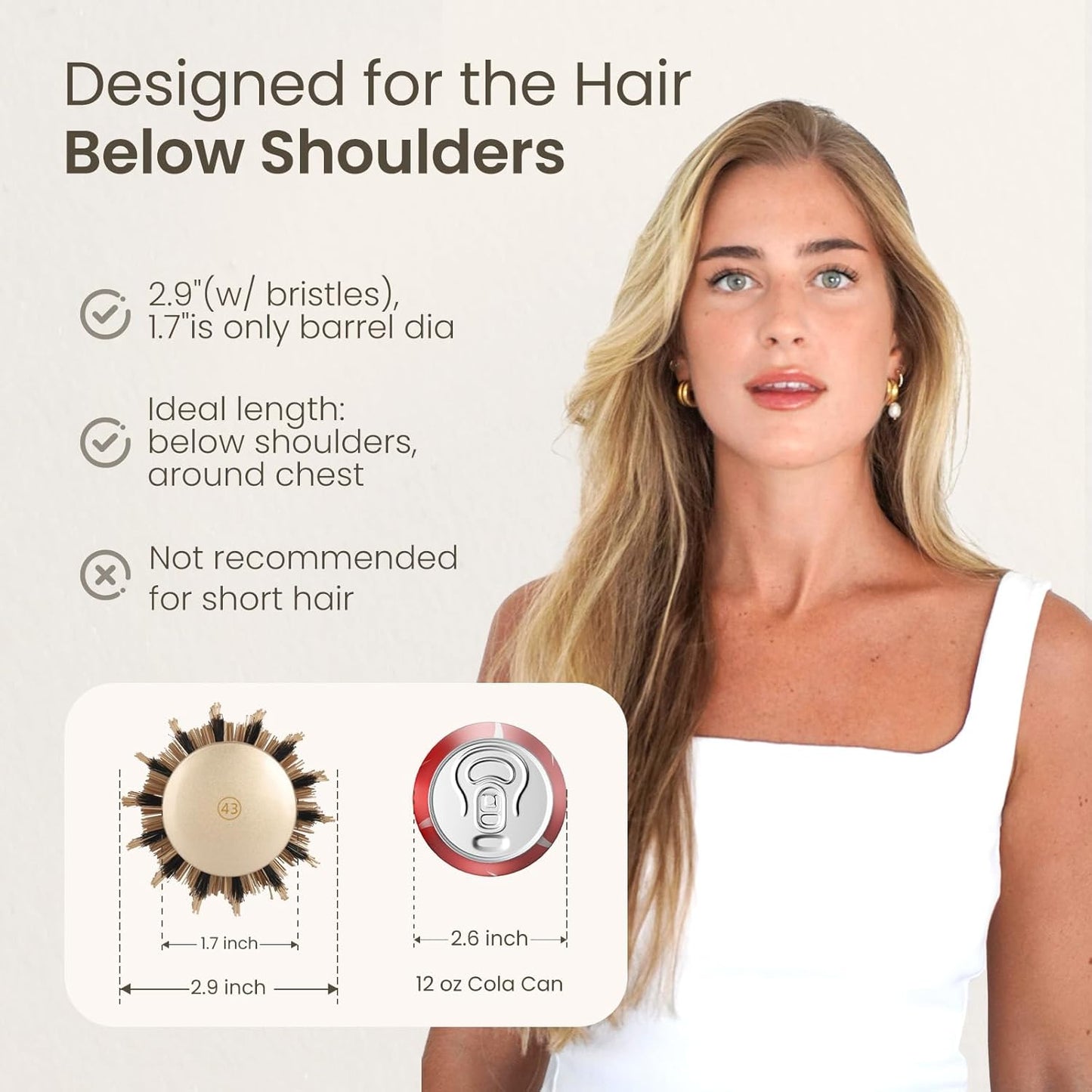 AIMIKE Round Brush for Blow Out, Medium Round Hair Brush Nano Thermal Ceramic & Ionic Tech, for Blow Drying & Styling, Curling and Shine - 2.9 inch Barrel w/Boar Bristles