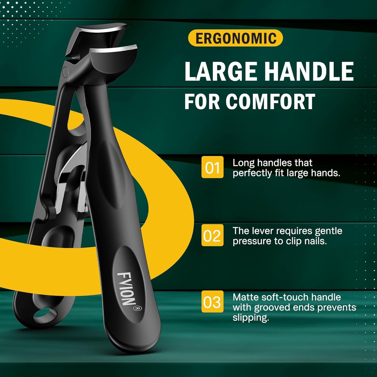 FVION Angled Toenail Clippers for Thick Nails – Extra Large Nail Clippers for Seniors, Heavy Duty Toe Nail Cutter for Men & Women with Catcher and Easy Grip Handle - Black