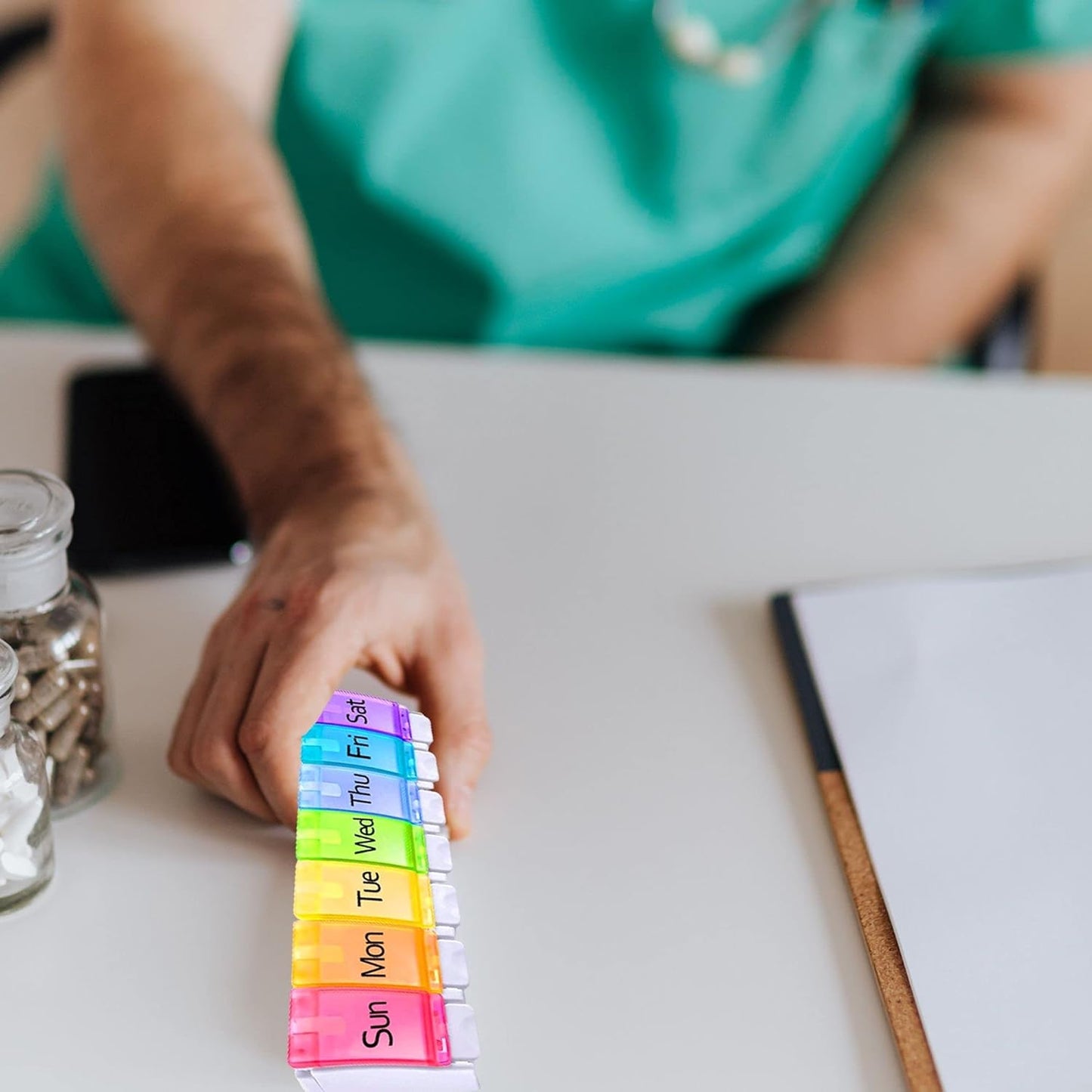 PERFORMORE Portable Weekly 7-Day Pill Organizer, Travel Medicine Box, Rainbow Color, BPA Free with Easy Push Button Design Case Holder for Pills, Vitamin, Supplements and Medicine